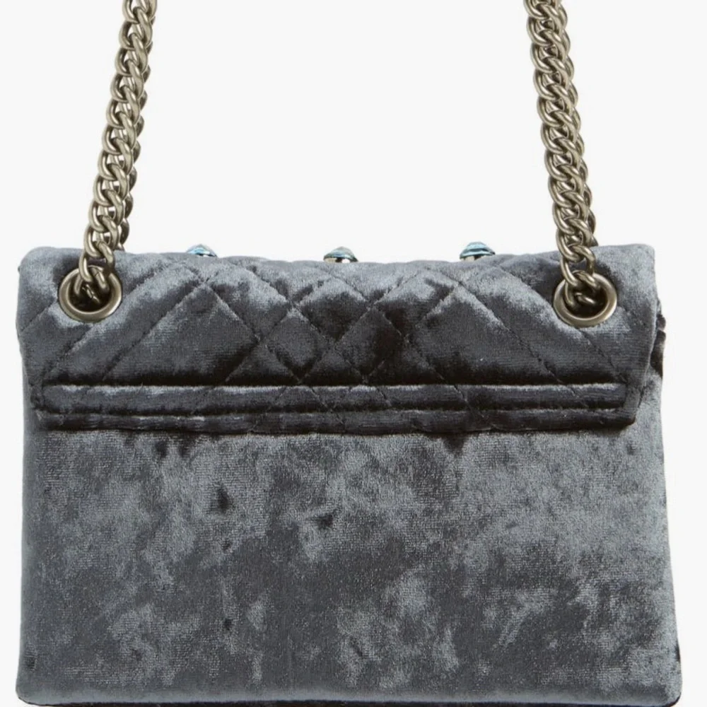 Kurt Geiger Gunmetal Grey Mini Velvet Brixton Shoulder Bag - Picture 12 of 13